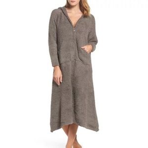 Barefoot Dreams CozyChic Hooded Lounger Zip Robe Charcoal Gray Size 4